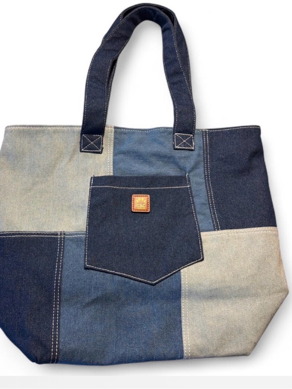 C.C Patchwork Denim Tote Bag in Mixed Blues